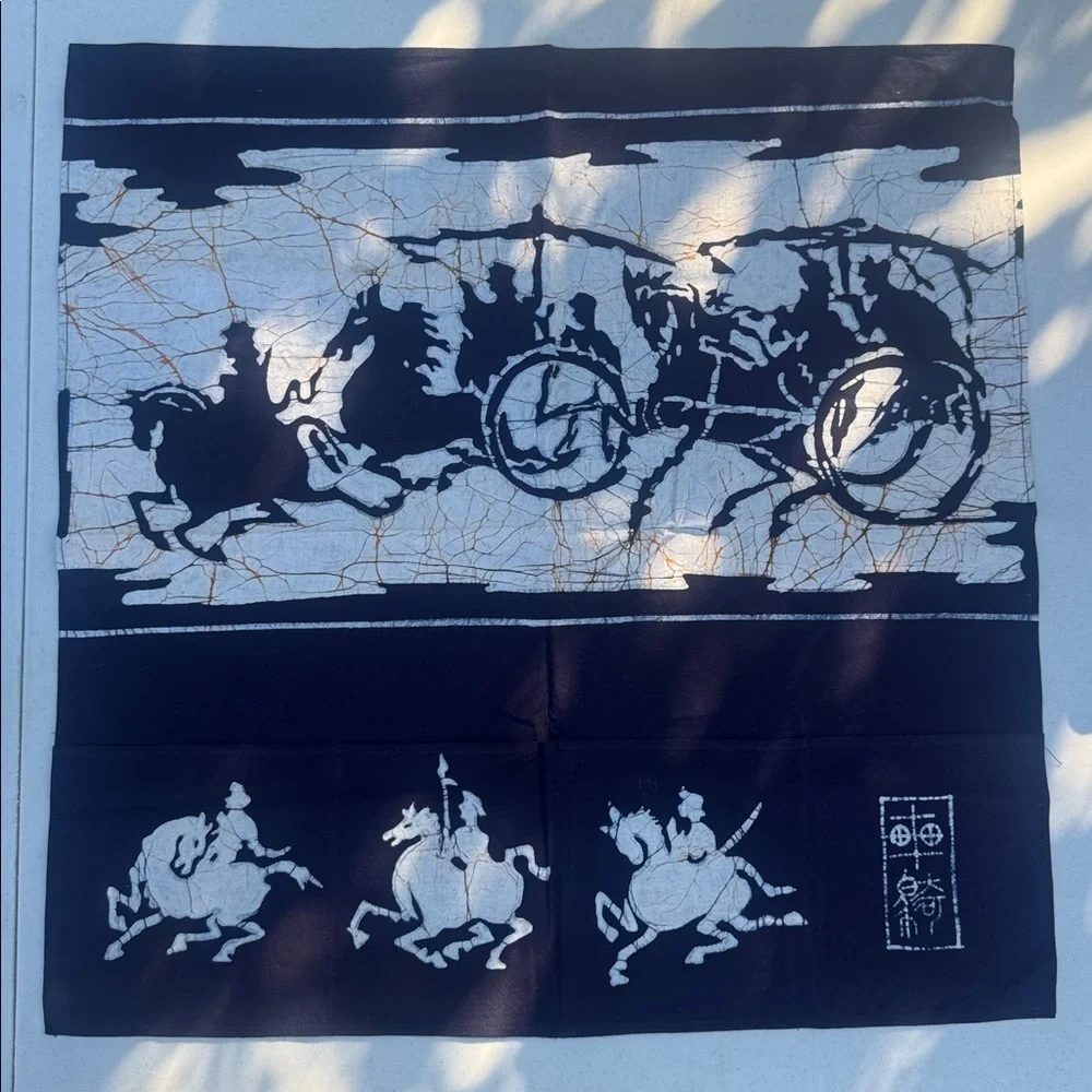 Chinese Dragon Batik Motif Wall Hangings in Black & Orange with Pockets, 24”